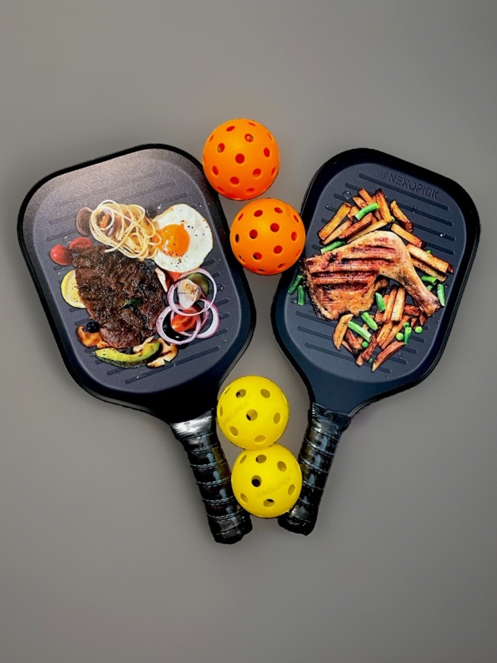 Nexopic Pickleball Paddles Set Funny Food & Cooling Towels, Grips New In Box